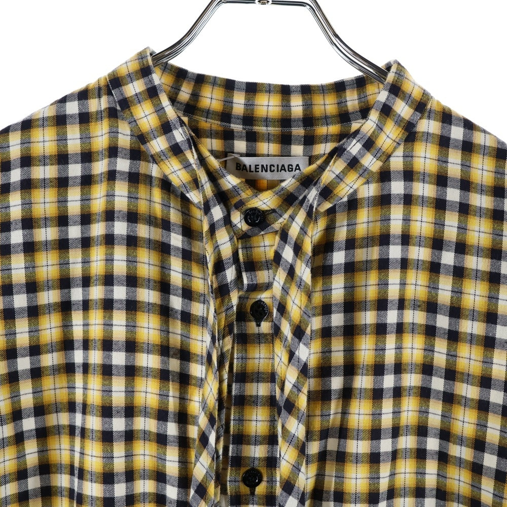 BALENCIAGA(バレンシアガ) バックロゴプリント チェック柄 ボウタイ ニュースウィング 長袖シャツ イエロー 520497 TBM09