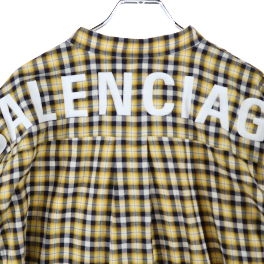 BALENCIAGA(バレンシアガ) バックロゴプリント チェック柄 ボウタイ ニュースウィング 長袖シャツ イエロー 520497 TBM09