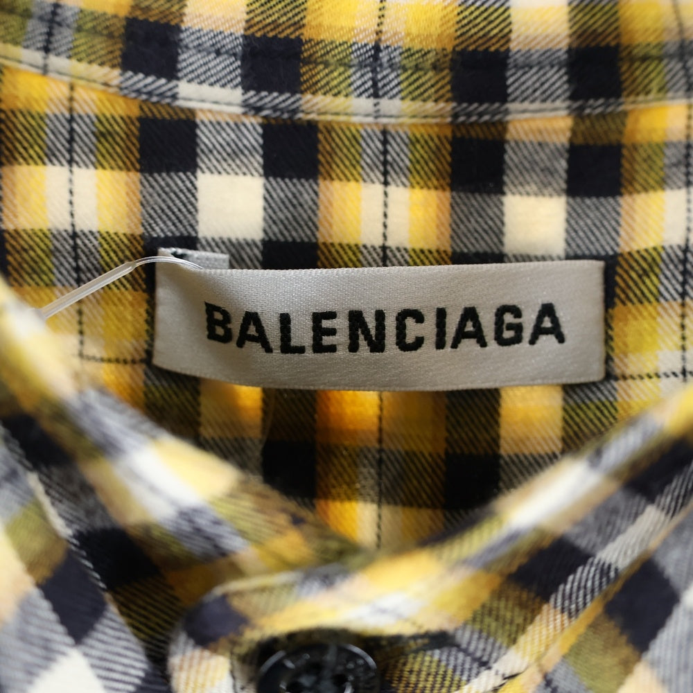 BALENCIAGA(バレンシアガ) バックロゴプリント チェック柄 ボウタイ ニュースウィング 長袖シャツ イエロー 520497 TBM09