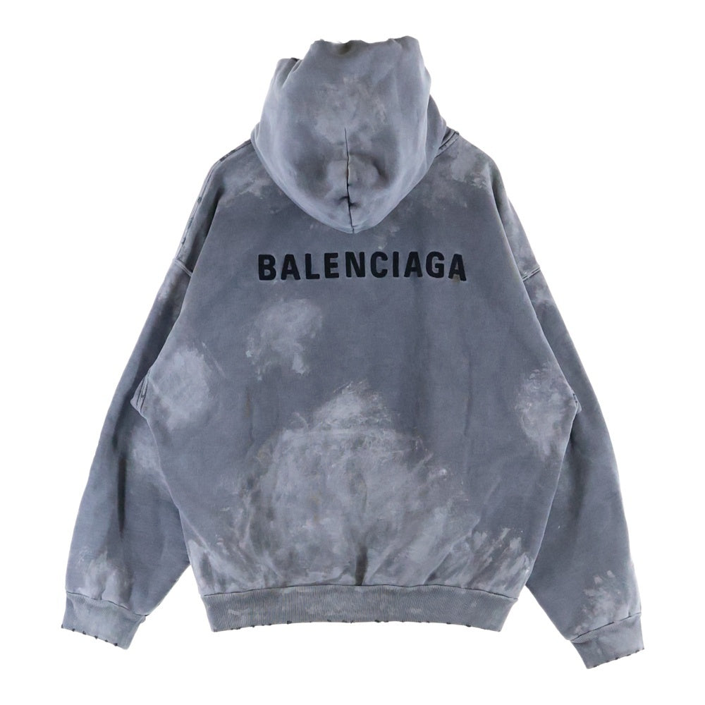 BALENCIAGA(バレンシアガ) 25SS MEDIUM FIT HOODIE 両面ロゴ刺繍 ウォッシュ加工 ミディアムフィット プルオーバースウェットパーカー フーディー グレー 767877 TRVI9