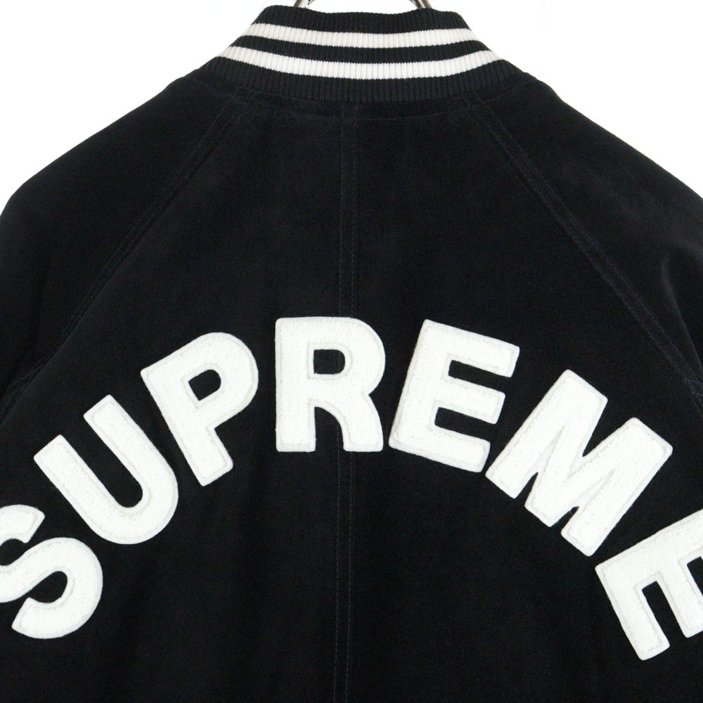 SUPREME(シュプリーム) 17SS Suede Varsity Jacket スエード バックロゴワッペン バーシティージャケット ブラック