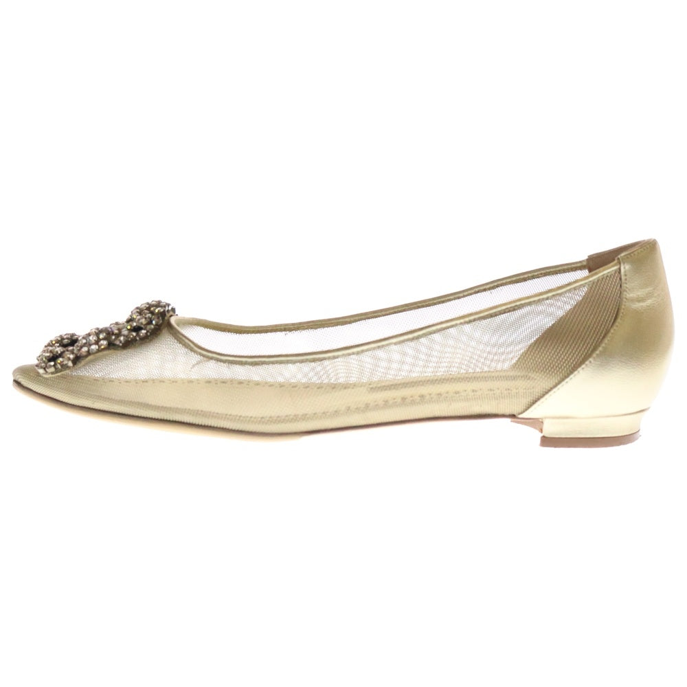MANOLO BLAHNIK(マノロブラニク) HANGISIFLAT ハンギシ フラットシューズ パンプス ゴールド レディース