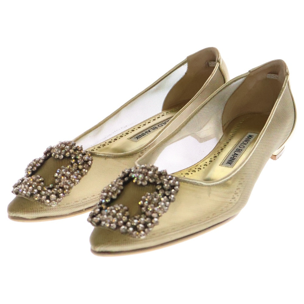 MANOLO BLAHNIK(マノロブラニク) HANGISIFLAT ハンギシ フラットシューズ パンプス ゴールド レディース