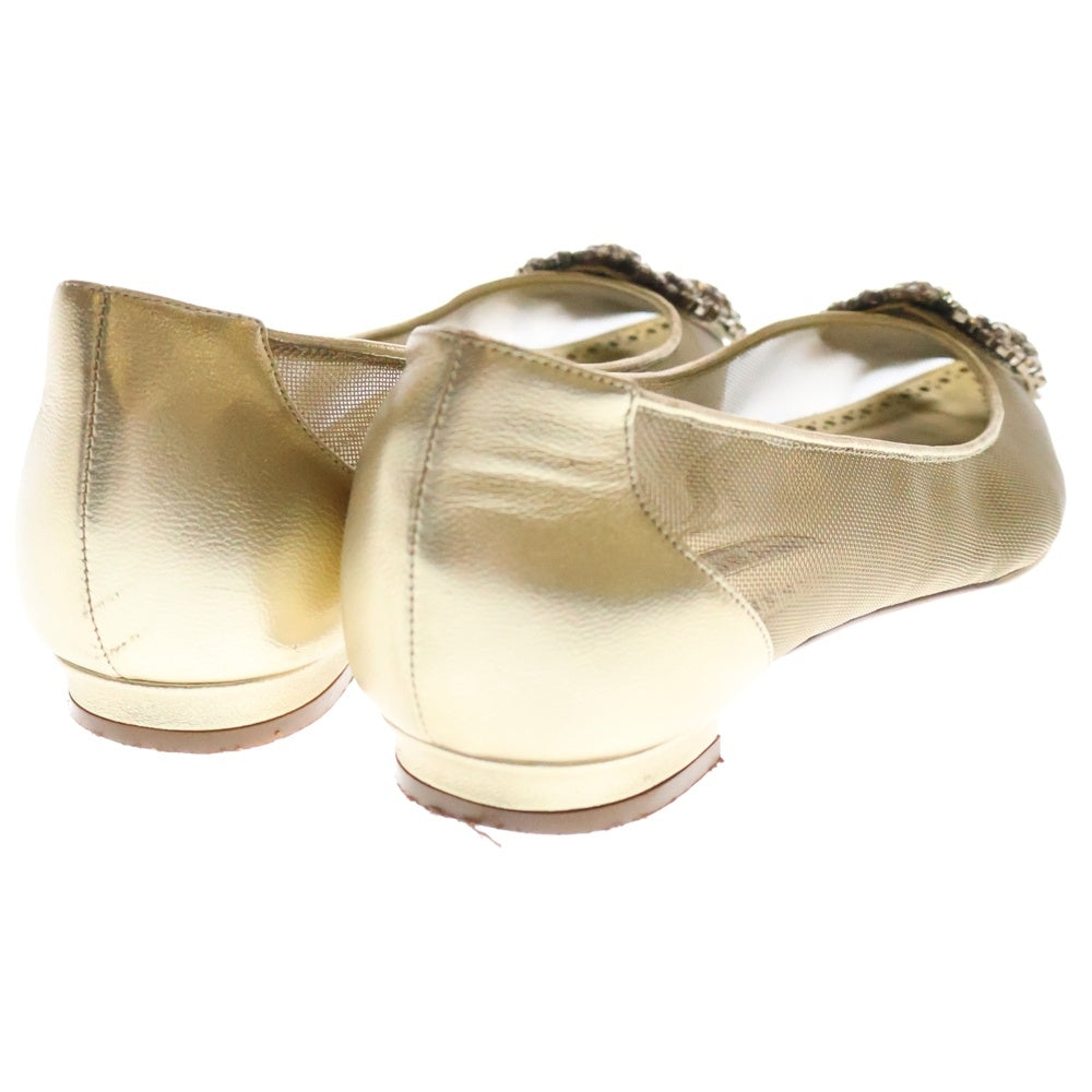MANOLO BLAHNIK(マノロブラニク) HANGISIFLAT ハンギシ フラットシューズ パンプス ゴールド レディース