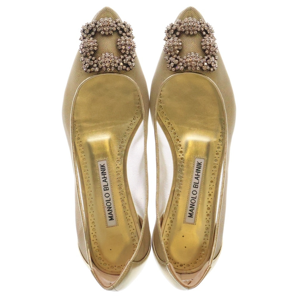 MANOLO BLAHNIK(マノロブラニク) HANGISIFLAT ハンギシ フラットシューズ パンプス ゴールド レディース