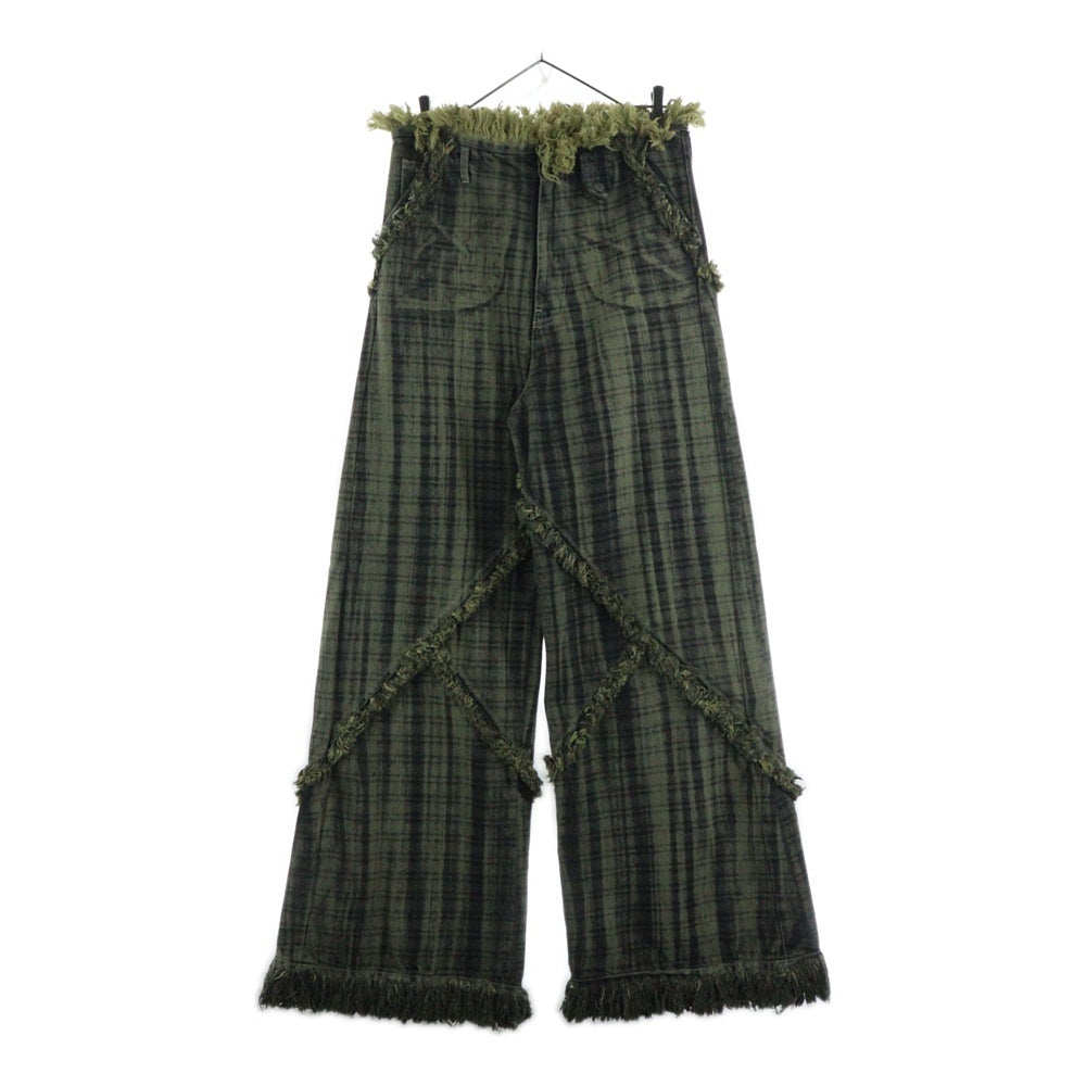 Egon Lab.(エゴンラボ) 25SS フリンジ チェック フレア パンツ グリーン SS25 DA 001 A