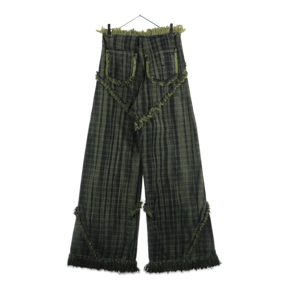 Egon Lab.(エゴンラボ) 25SS フリンジ チェック フレア パンツ グリーン SS25 DA 001 A
