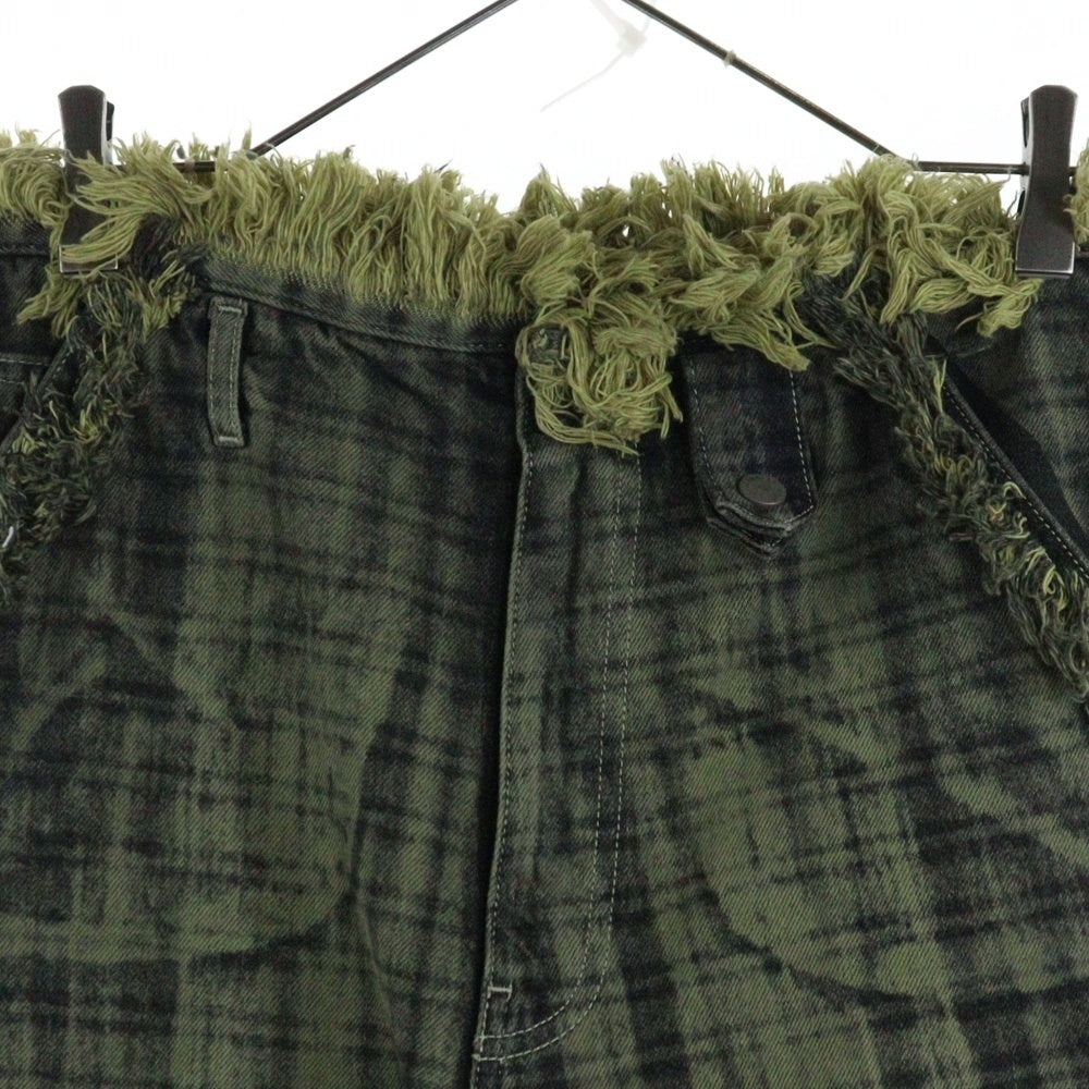 Egon Lab.(エゴンラボ) 25SS フリンジ チェック フレア パンツ グリーン SS25 DA 001 A