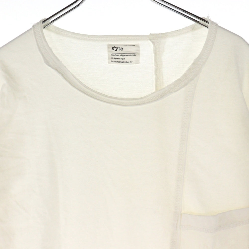 s'yte(サイト) フロントスリット クルーネック長袖Tシャツ カットソー ホワイト UR-T88-074