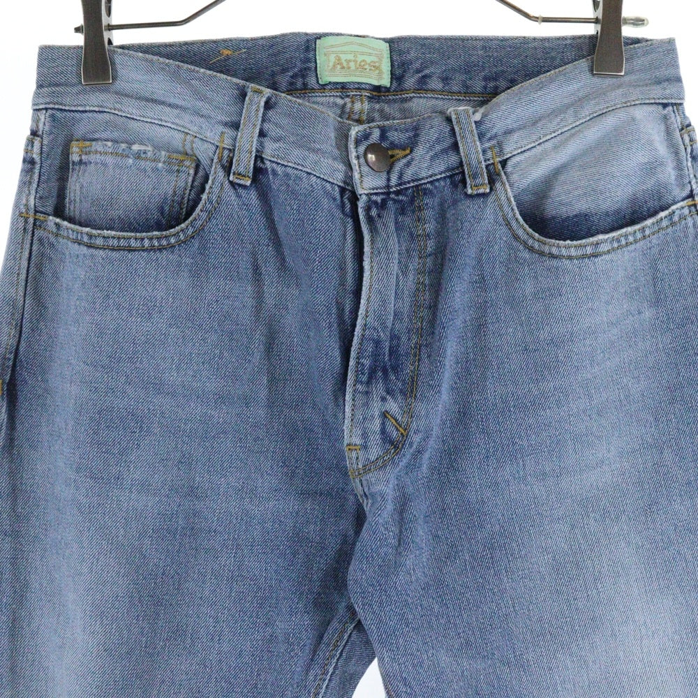 Aries(アリエス) ロゴパッチ付き ストレートデニムパンツ ジーンズ インディゴ SLAR30204