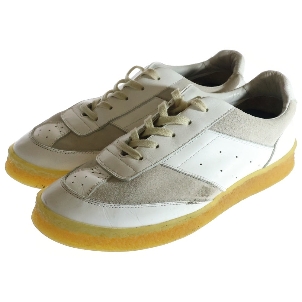 MM6 Maison Margiela(エムエムシックスメゾンマルジェラ) カーフレザー スウェード切り替え レザーローカットスニーカー ホワイト/ベージュ