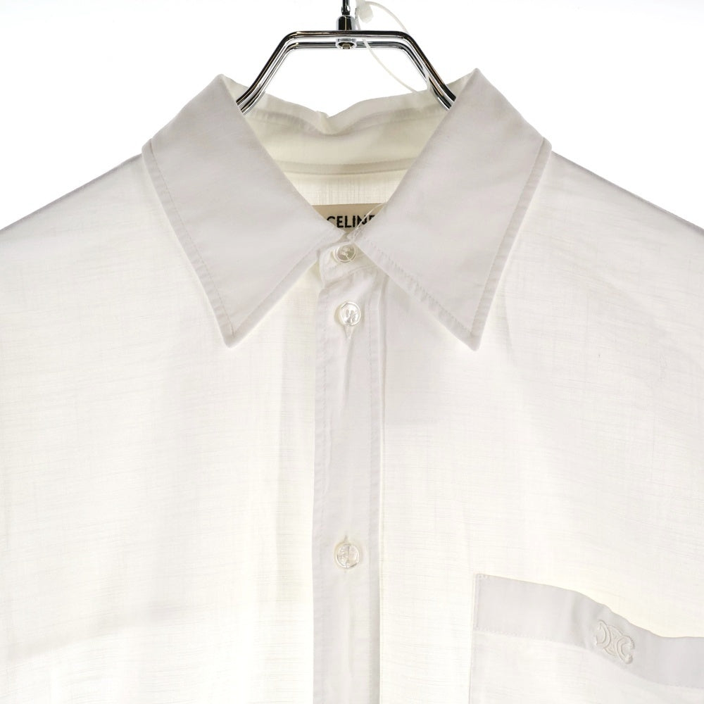 CELINE(セリーヌ) トリオンフ ロゴエンブロイダリー コットン レギュラーカラー 長袖ドレスシャツ ホワイト 2R47K658R