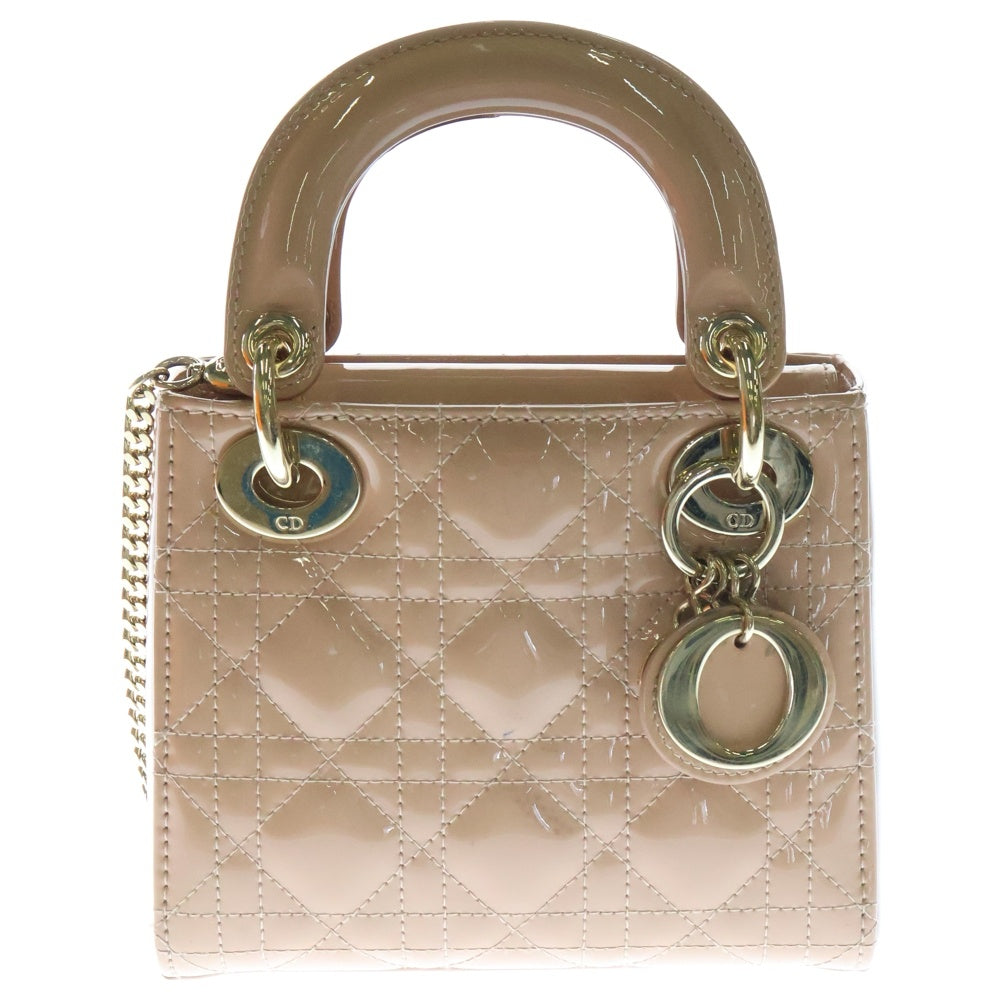 DIOR(ディオール) Lady Dior レディディオール カナージュ ミニ パテントレザー 2WAY ショルダー ハンドバッグ レディース ベージュ