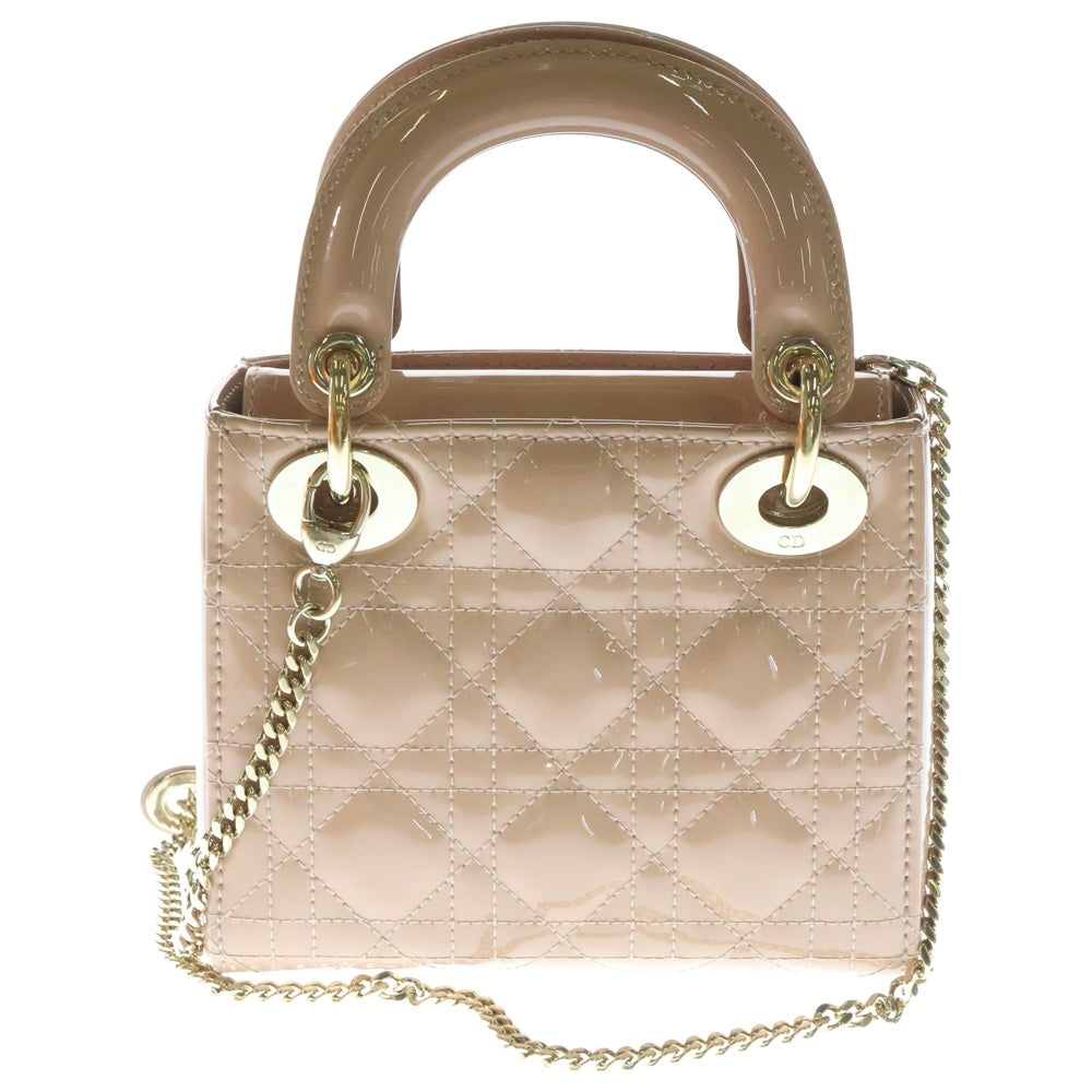 DIOR(ディオール) Lady Dior レディディオール カナージュ ミニ パテントレザー 2WAY ショルダー ハンドバッグ レディース ベージュ