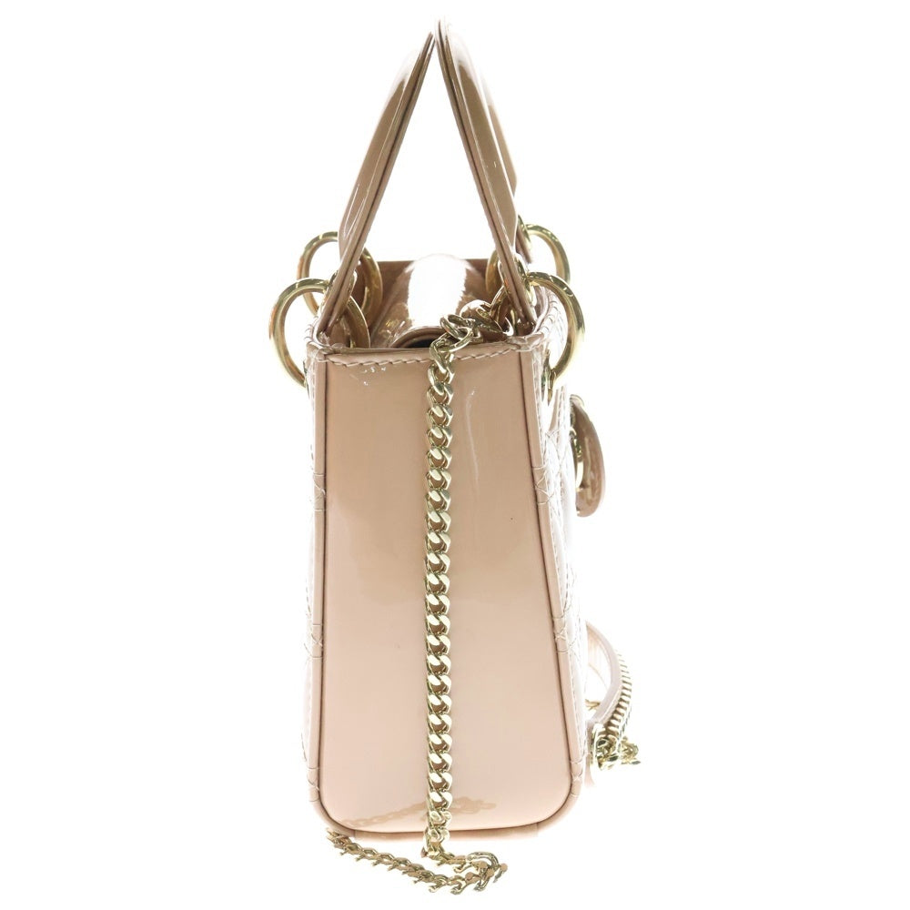 DIOR(ディオール) Lady Dior レディディオール カナージュ ミニ パテントレザー 2WAY ショルダー ハンドバッグ レディース ベージュ