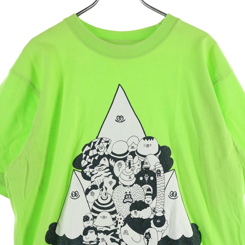 NO BRAND(ノーブランド) ヨシカワショウゴ フロントプリント 半袖Tシャツ ライトグリーン