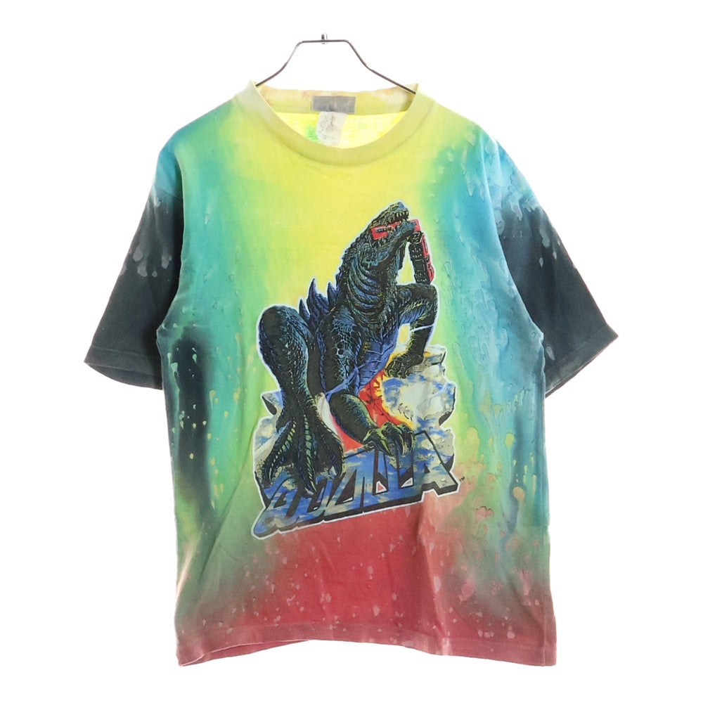 NO BRAND(ノーブランド) GODZILLA 染め加工 フロントプリント 半袖Tシャツ マルチカラー