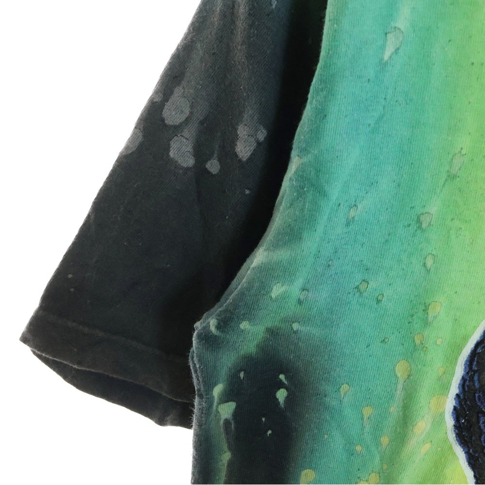 NO BRAND(ノーブランド) GODZILLA 染め加工 フロントプリント 半袖Tシャツ マルチカラー