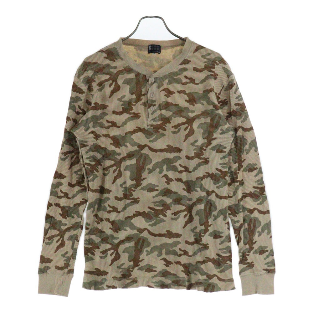 TAKEO KIKUCHI(タケオキクチ) カモ柄 ヘンリーネック ワッフル 長袖カットソー ブラウン