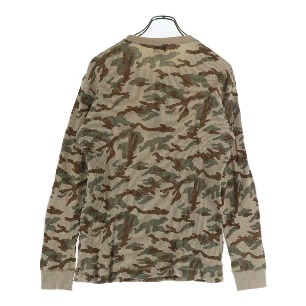 TAKEO KIKUCHI(タケオキクチ) カモ柄 ヘンリーネック ワッフル 長袖カットソー ブラウン