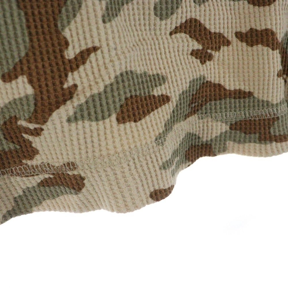 TAKEO KIKUCHI(タケオキクチ) カモ柄 ヘンリーネック ワッフル 長袖カットソー ブラウン