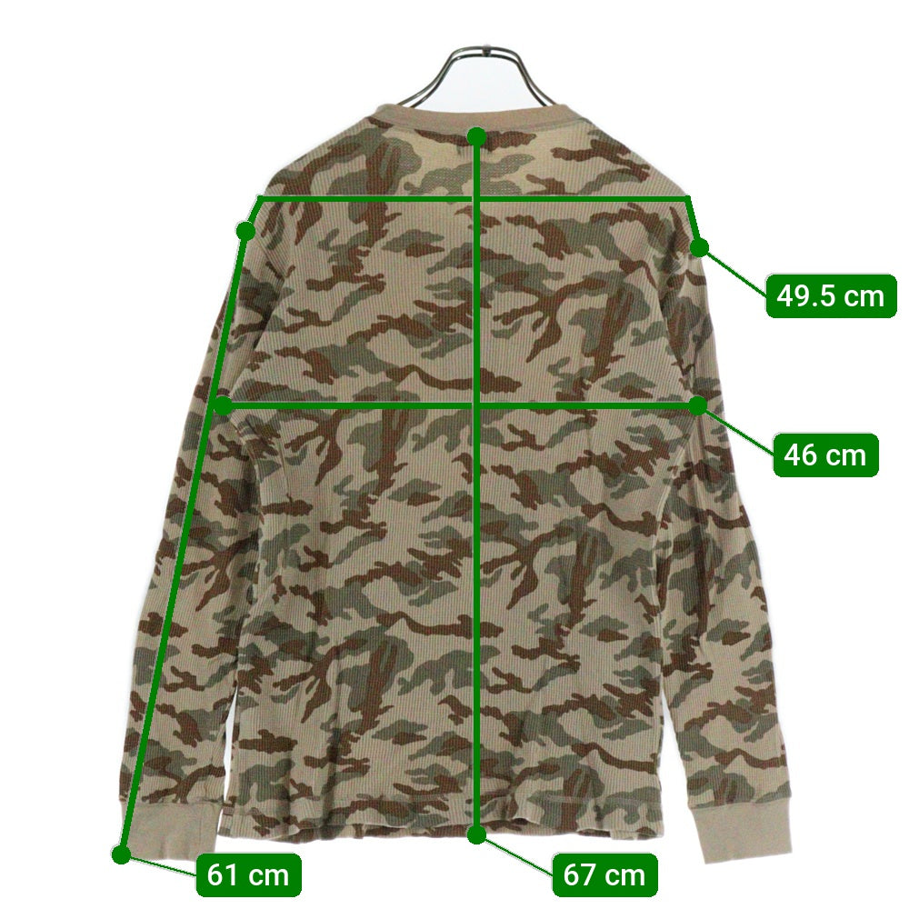 TAKEO KIKUCHI(タケオキクチ) カモ柄 ヘンリーネック ワッフル 長袖カットソー ブラウン