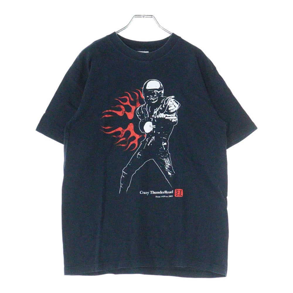 NO BRAND(ノーブランド) Crazy ThunderRoad 狂 両面プリント 半袖Tシャツ ネイビー