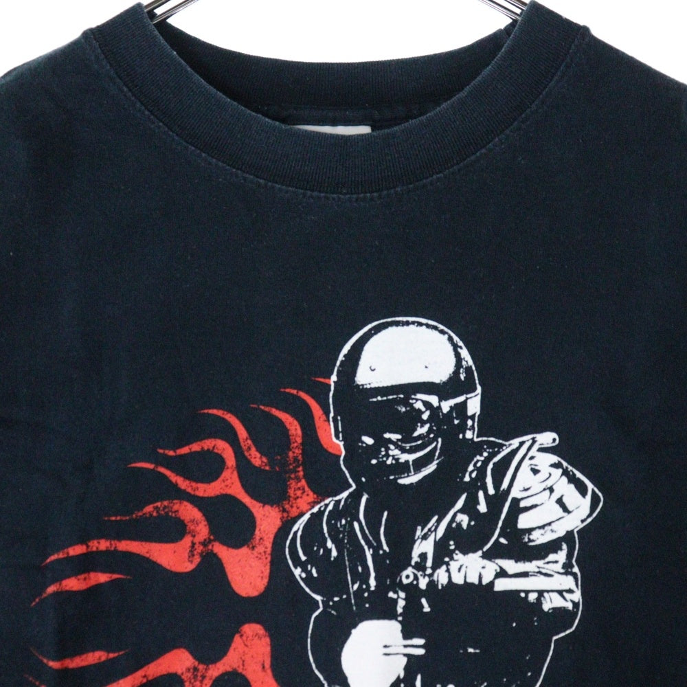 NO BRAND(ノーブランド) Crazy ThunderRoad 狂 両面プリント 半袖Tシャツ ネイビー
