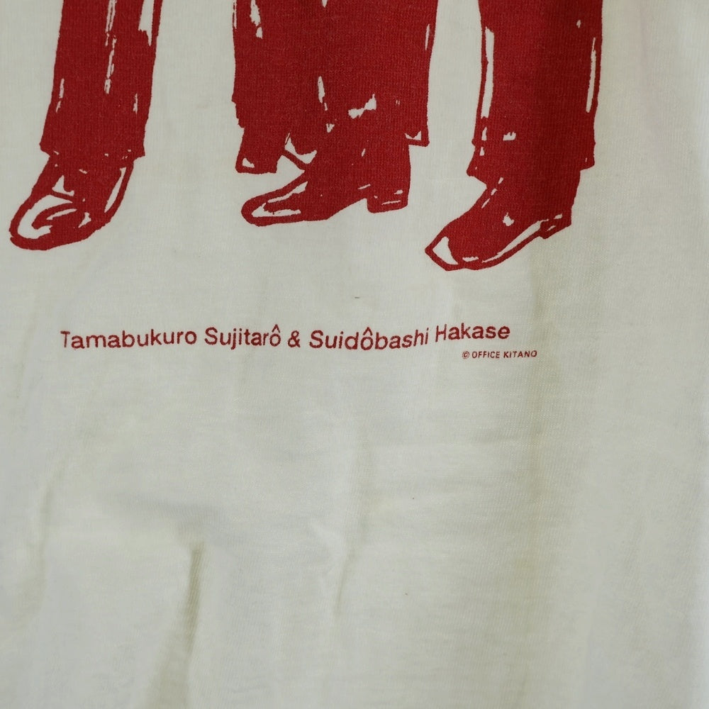 NO BRAND(ノーブランド) 浅草キッド 漫才プリント 半袖Tシャツ ホワイト/レッド