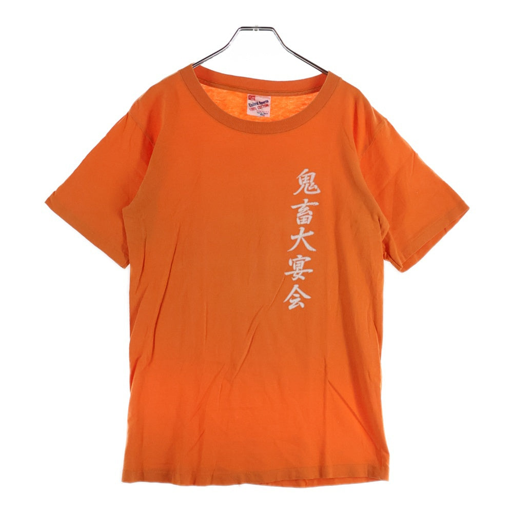 NO BRAND(ノーブランド) 鬼畜大宴会 USA製 裾シングル 半袖Tシャツ オレンジ