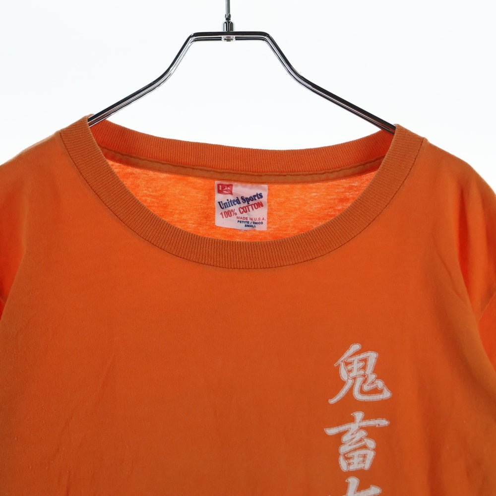 NO BRAND(ノーブランド) 鬼畜大宴会 USA製 裾シングル 半袖Tシャツ オレンジ