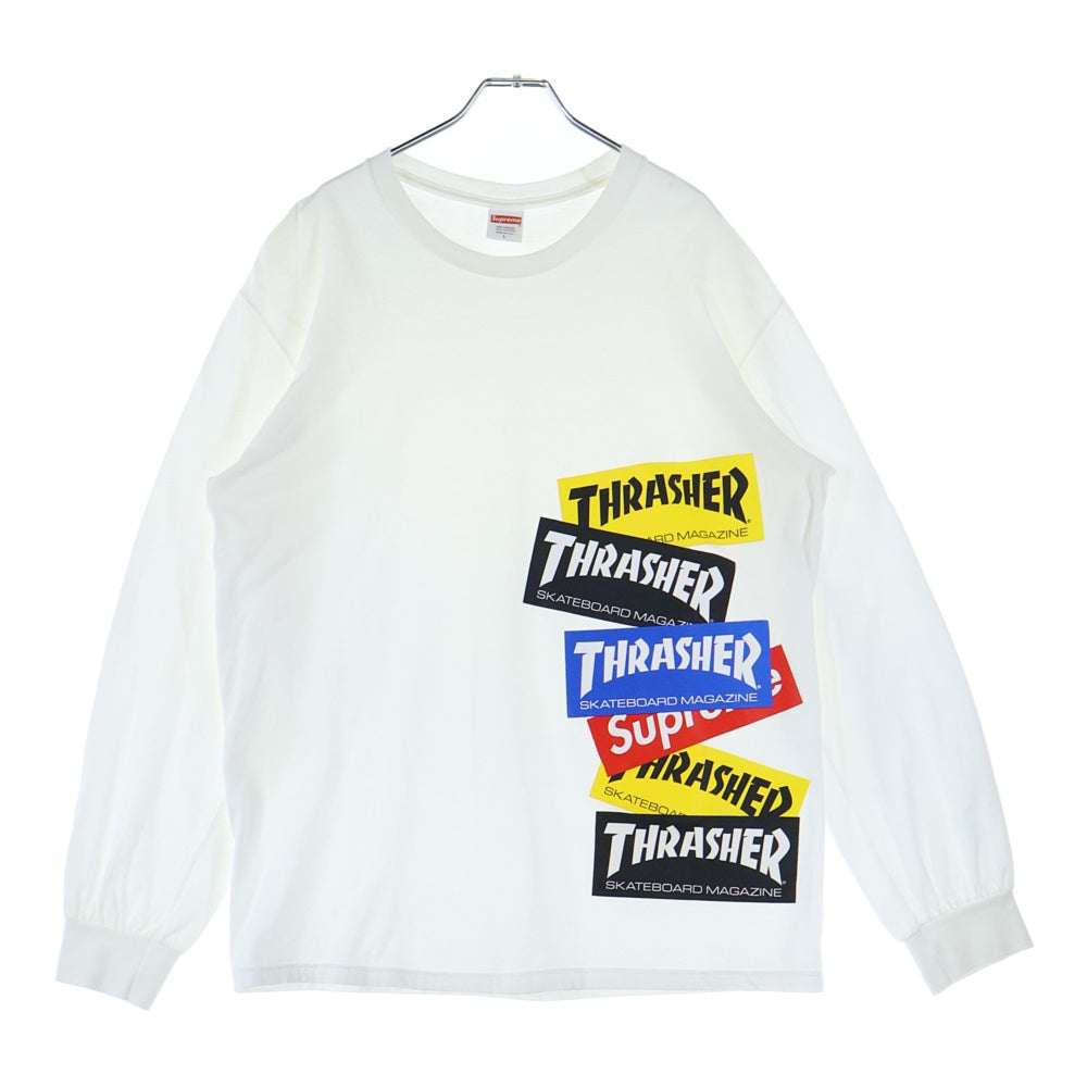 SUPREME(シュプリーム) 21AW ×Thrasher Multi Logo L/S Tee スラッシャー マルチロゴプリント 長袖Tシャツ カットソー ホワイト