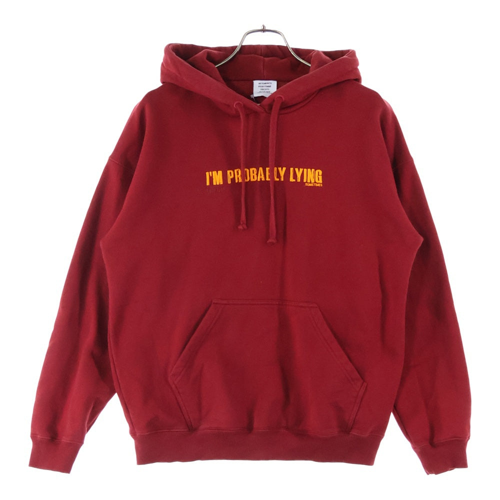 VETEMENTS(ヴェトモン) I'M PROBABLY LYING アイムプロバブリーライイング エンブロイダリー プルオーバーフーディー パーカー スウェット レッド 82-231-74-090708