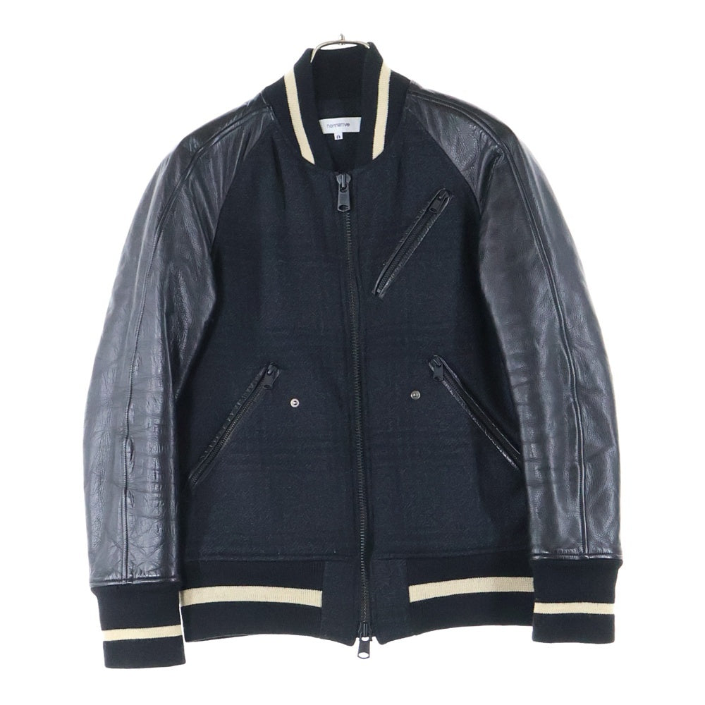 nonnative(ノンネイティブ) アームレザー切替 マルチジップポケット ジャケット スタジャン ブラック TNP-NN-WJ-6001