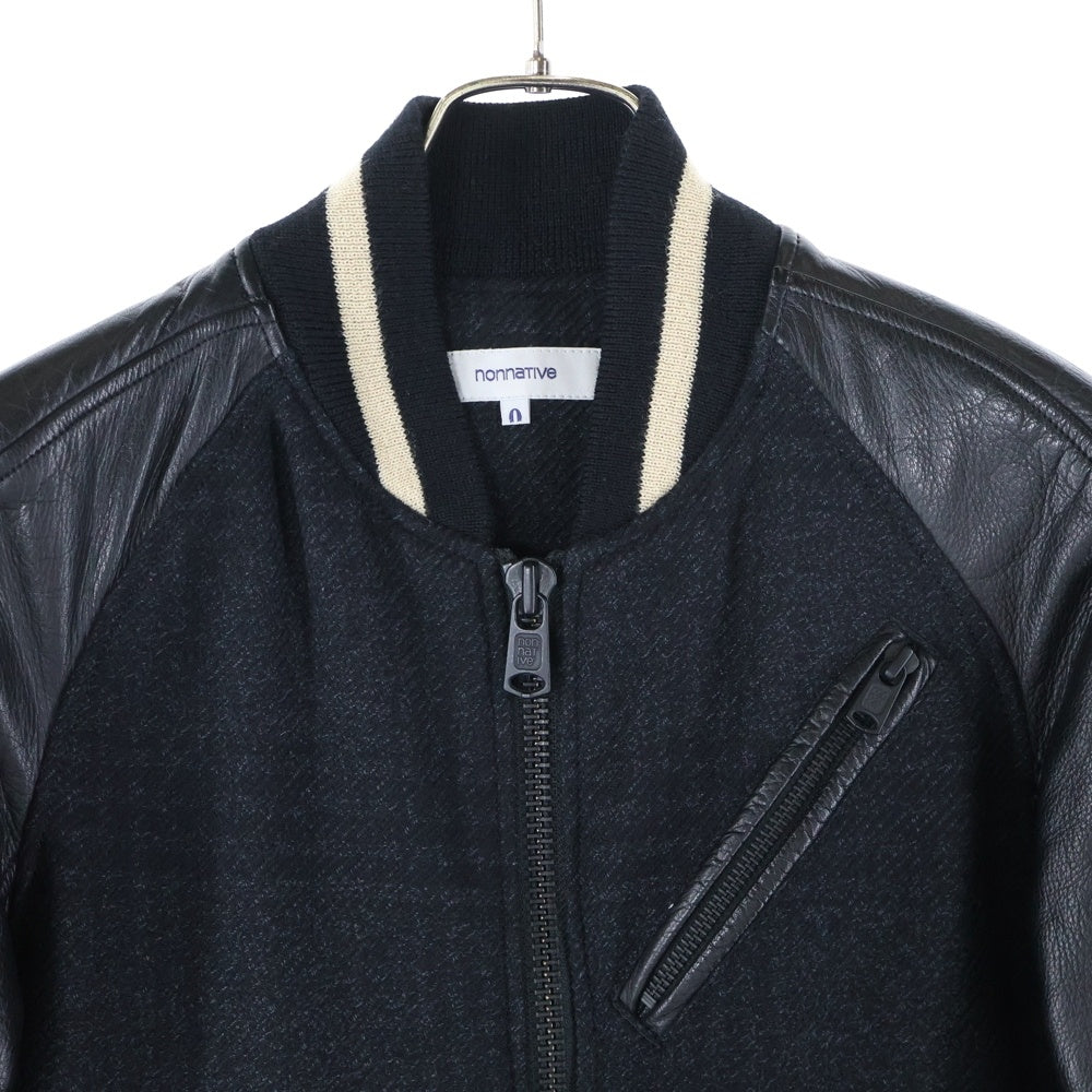 nonnative(ノンネイティブ) アームレザー切替 マルチジップポケット ジャケット スタジャン ブラック TNP-NN-WJ-6001