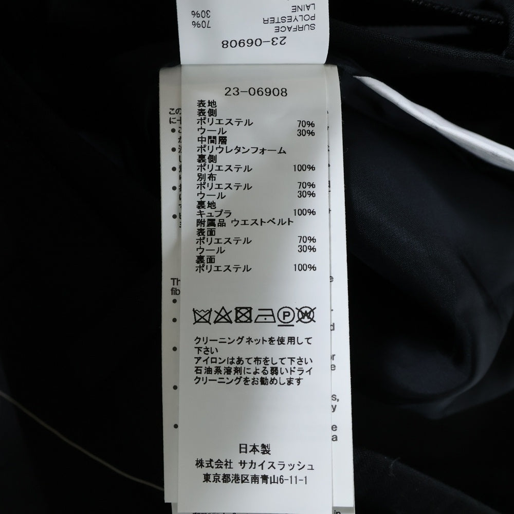 Sacai(サカイ) 23AW SUITING BONDING PANTS スーチング ボンディング ベルテッド ワイドパンツ ブラック レディース 23-06908