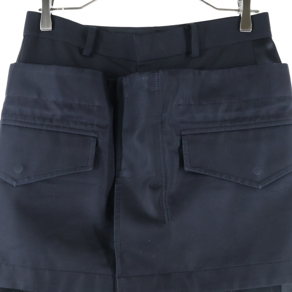 Sacai(サカイ) 23SS スカートレイヤード ノータック サイドライン ウール スラックスパンツ ブラック レディース 23-06612