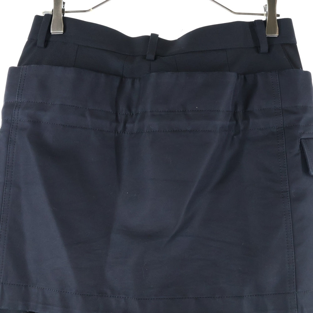 Sacai(サカイ) 23SS スカートレイヤード ノータック サイドライン ウール スラックスパンツ ブラック レディース 23-06612