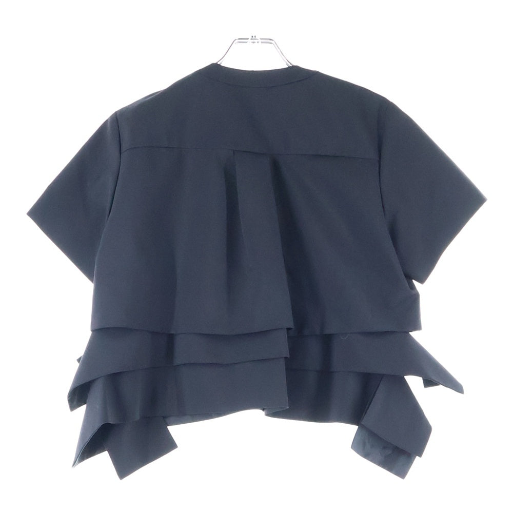 Sacai(サカイ) 23SS SUITING PULLOVER スーチング プルオーバー ドッキング 胸ポケット ショルダージップ 半袖Tシャツ ブラック レディース 23-06904
