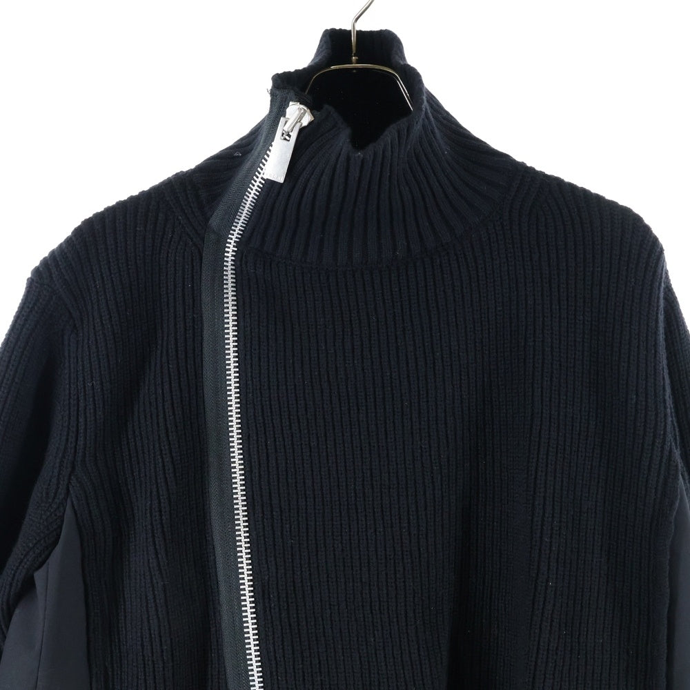 Sacai(サカイ) 23AW ニットドッキング ハイネック ジップアップ コート ブラック レディース 23-06909