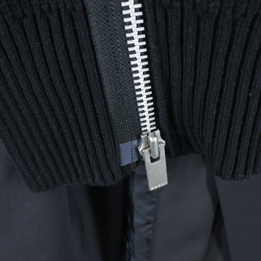 Sacai(サカイ) 23AW ニットドッキング ハイネック ジップアップ コート ブラック レディース 23-06909