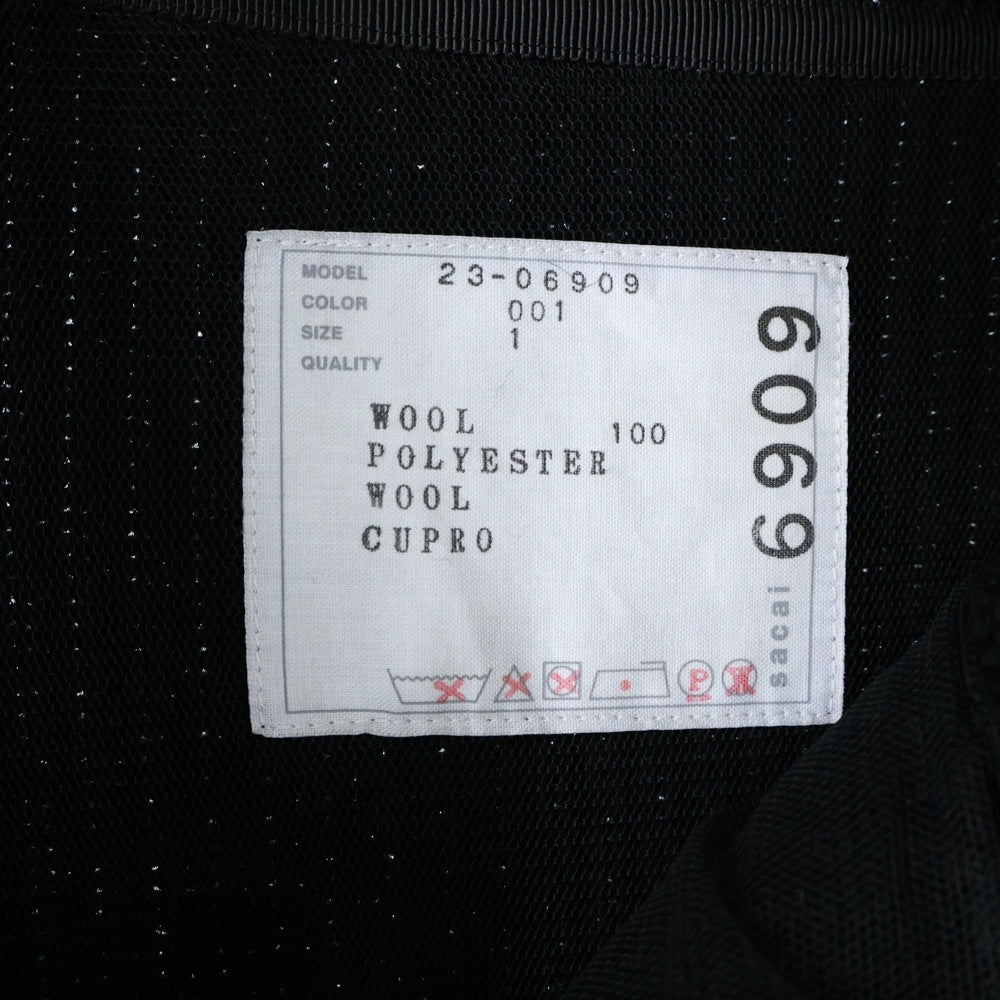 Sacai(サカイ) 23AW ニットドッキング ハイネック ジップアップ コート ブラック レディース 23-06909