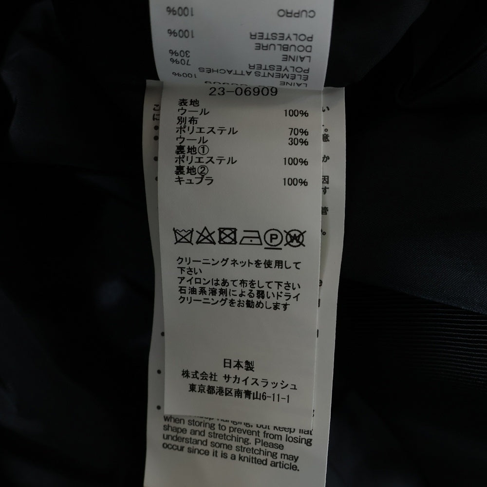 Sacai(サカイ) 23AW ニットドッキング ハイネック ジップアップ コート ブラック レディース 23-06909