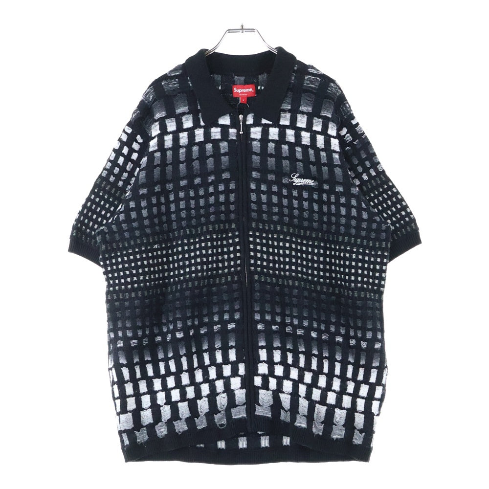 SUPREME(シュプリーム) 23SS Gradient Grid Zip Up Polo グラデーション グリッド ジップアップ半袖ポロシャツ カットソー ブラック/グレー