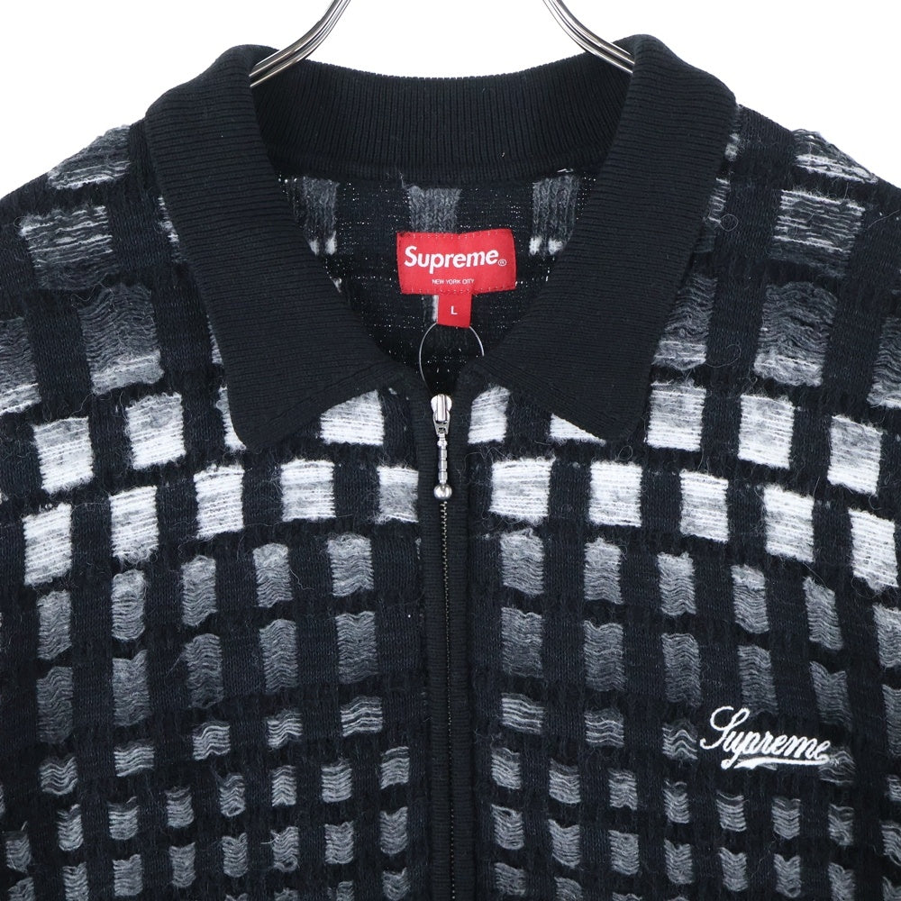 SUPREME(シュプリーム) 23SS Gradient Grid Zip Up Polo グラデーション グリッド ジップアップ半袖ポロシャツ カットソー ブラック/グレー