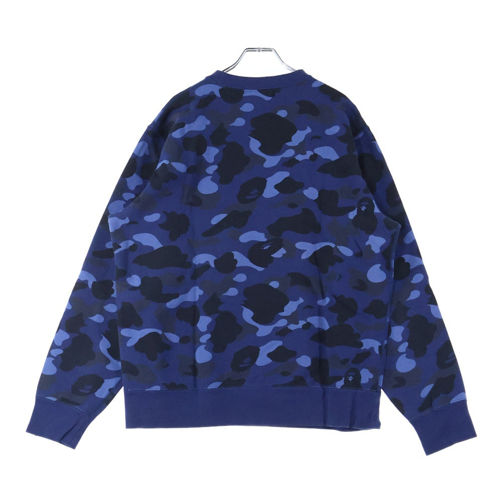 A BATHING APE(アベイシングエイプ) COLOR CAMO COLLEGE CREWNECK カモ総柄 ロゴプリント クルーネックスウェットトレーナー ブルー 001SWI301015M