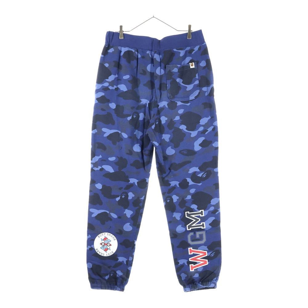 A BATHING APE(アベイシングエイプ) COLOR CAMO SHARK AWEAT PANTS カモ総柄 シャーク スウェットパンツ ブルー 001PTI301008M