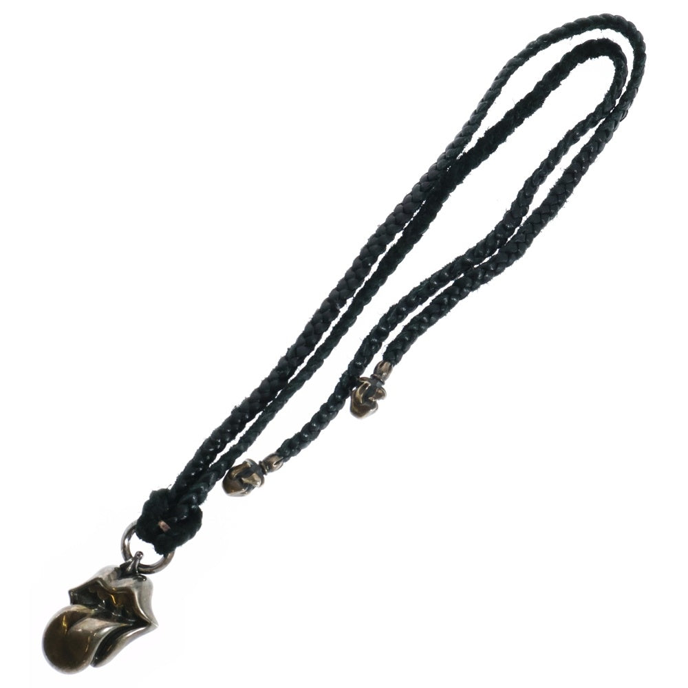 CHROME HEARTS(クロムハーツ) LIPS TONGUE CHARM リップアンドタンチャーム レザーブレイド ネックレス シルバー/ブラック