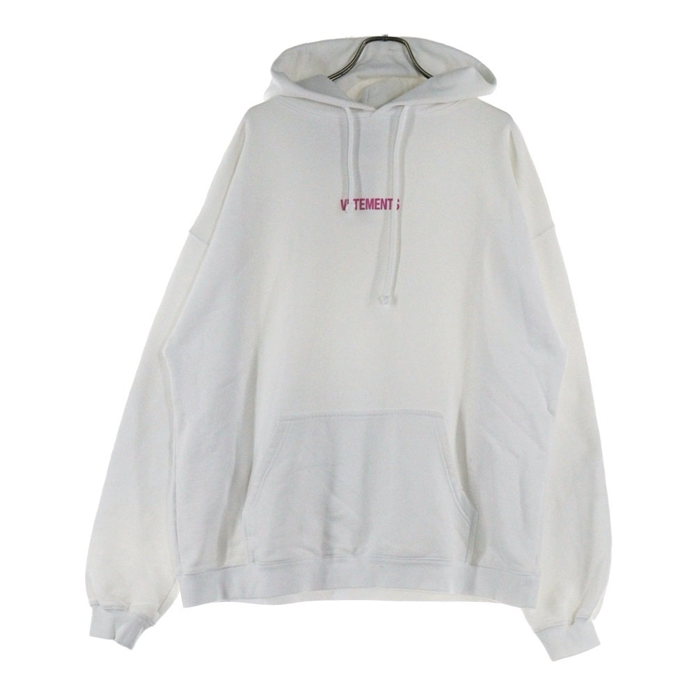 VETEMENTS(ヴェトモン) 22SS ロゴレーベル スウェット プルオーバーパーカー ホワイト/ピンク UE52TR380W