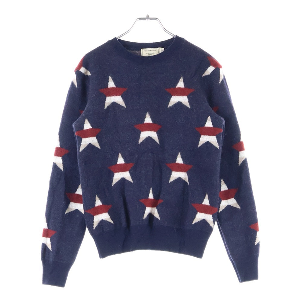 MAISON KITSUNE(メゾンキツネ) 17AW イタリア製 ボーダースター クルーネック カシミア混 ウールニット セーター ネイビー FW17M616